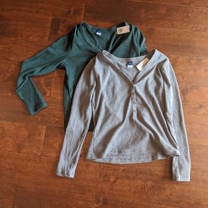 Set of Two Ribbed Knit Henley Shirts